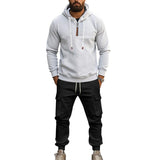 Men's Solid Zipper Collar Long Sleeve Hoodie Multi-pocket Trousers Casual Set 96921494Z