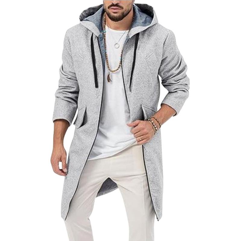 Men's Solid Color Loose Mid-length Hooded Coat 59152945X