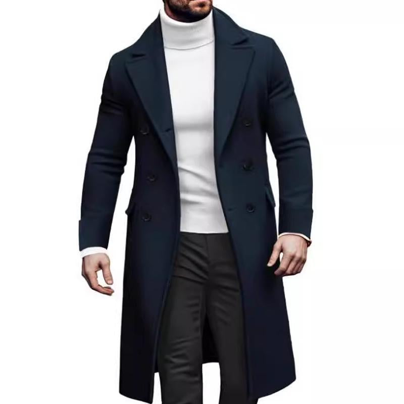 Men's Double-breasted Solid Color Mid-length Coat 75578376X