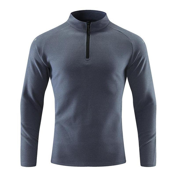Men's Casual Half-Zip Stand Collar Breathable Stretch Long Sleeve T-Shirt 32098519M