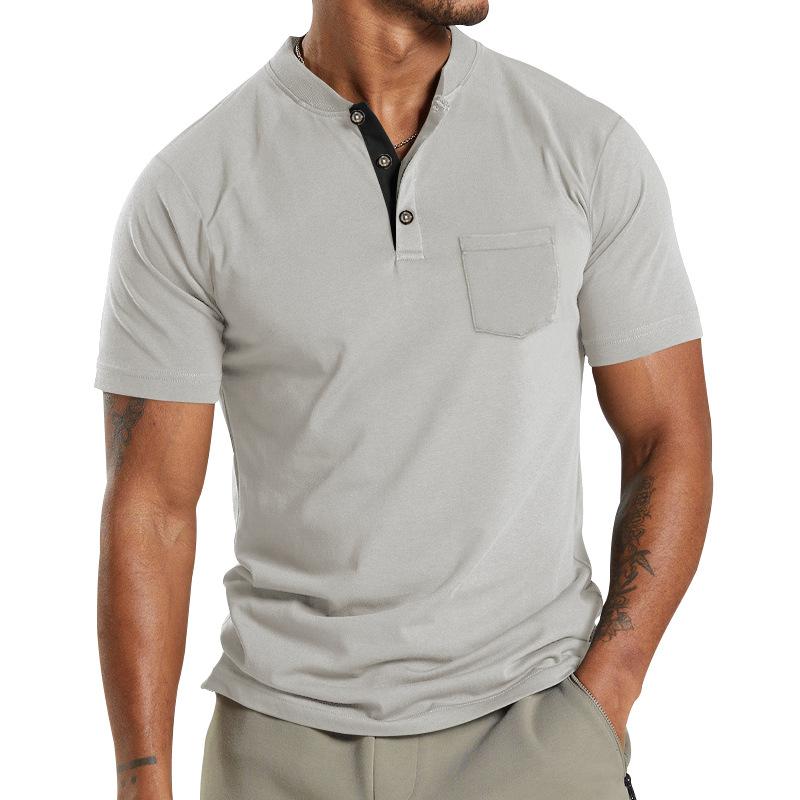 Men's Solid Henley Collar Breast Pocket Short Sleeve T-shirt 16261957Z