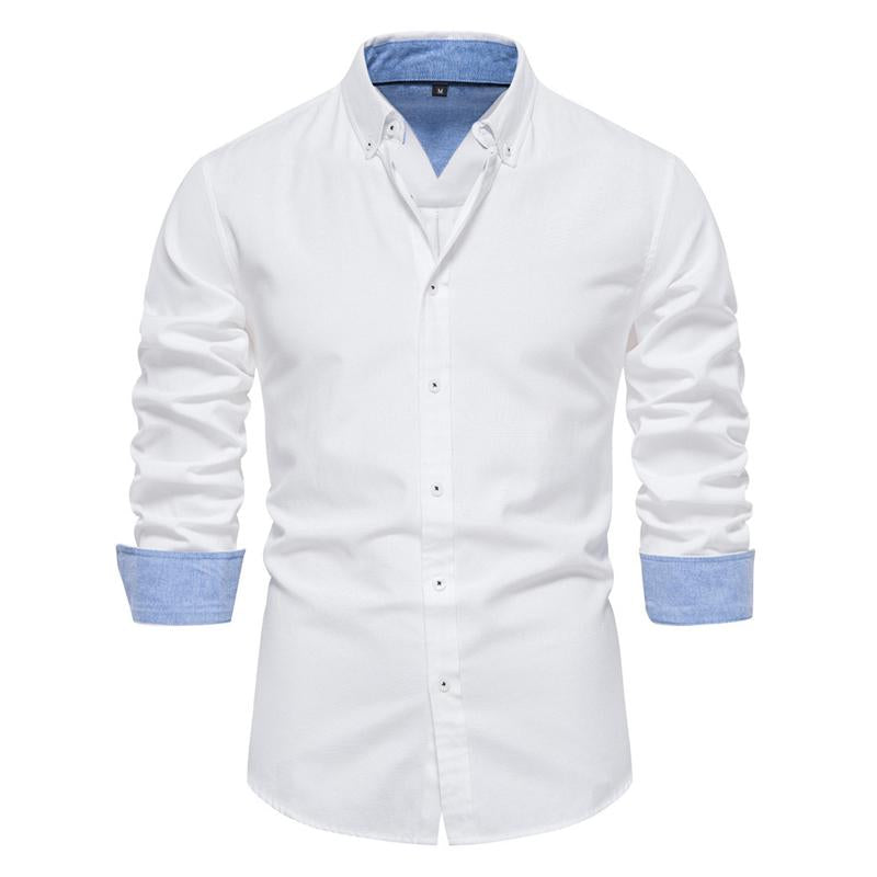 Men's Casual Solid Color Long Sleeve Lapel Shirt 67568184X