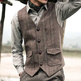 Men's Casual Vintage Plaid Pocket Suit Vest 71516634TO