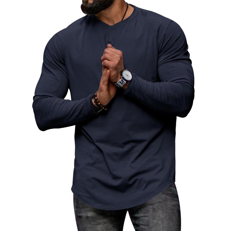 Men's Solid Color Round Neck Long Sleeve Irregular Hem Casual T-shirt 41110573Z