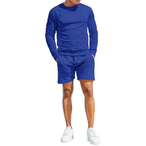 Men's Loose Solid Round Neck Long Sleeve T-shirt Shorts Casual Set 85790602Z