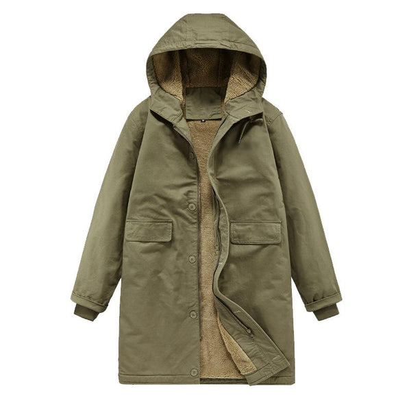 Men's Retro Plush Lined Warm Hooded Cargo Coat 29000711Y