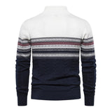Men's Vintage Jacquard Stand Collar Half-Zip Knitted Pullover Sweater 73454626M
