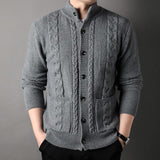 Men's Casual Solid Color Stand Collar Single Breasted Loose Knit Cardigan 97126478M