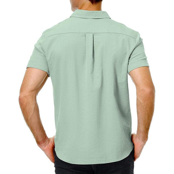 Men's Breast Pocket Lapel Solid Color Short Sleeve Shirt 08050351Y