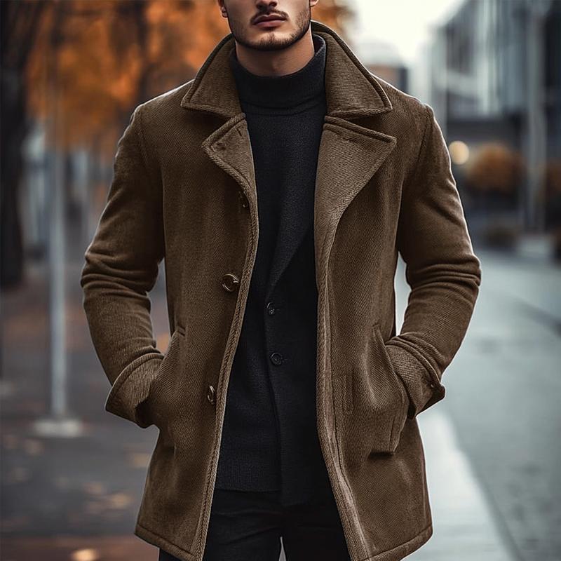 Men's Solid Canvas Lapel Coat 60107836X