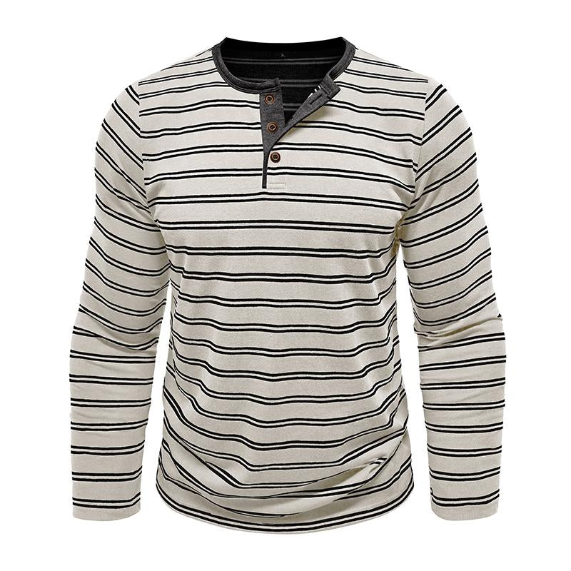 Men's Casual Striped Henley Slim Fit Long Sleeve T-Shirt 92287197M