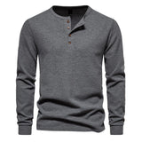 Men's Casual Solid Color Waffle Henley Collar Long Sleeve T-Shirt 28095775Y
