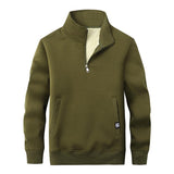 Men's Casual Stand Collar Washed Sherpa Loose Warm Pullover Sweatshirt 34040550M