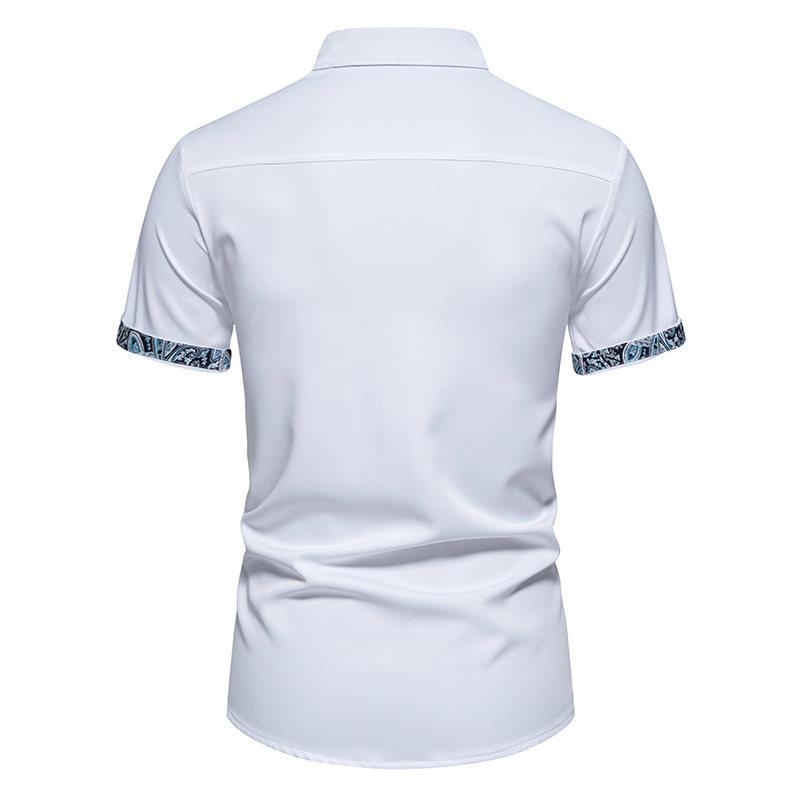 Men's Cashew Flower Color Block Lapel Short Sleeve Shirt 98633168Y