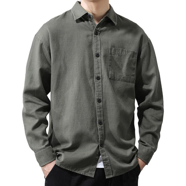 Men's Casual Cotton Loose Lapel Patch Pocket Long Sleeve Shirt 27771358M