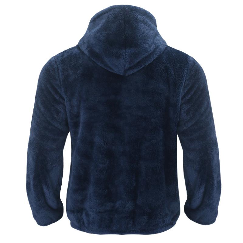 Men's Solid Fleece Hooded Zipper Casual Jacket 94733738Z
