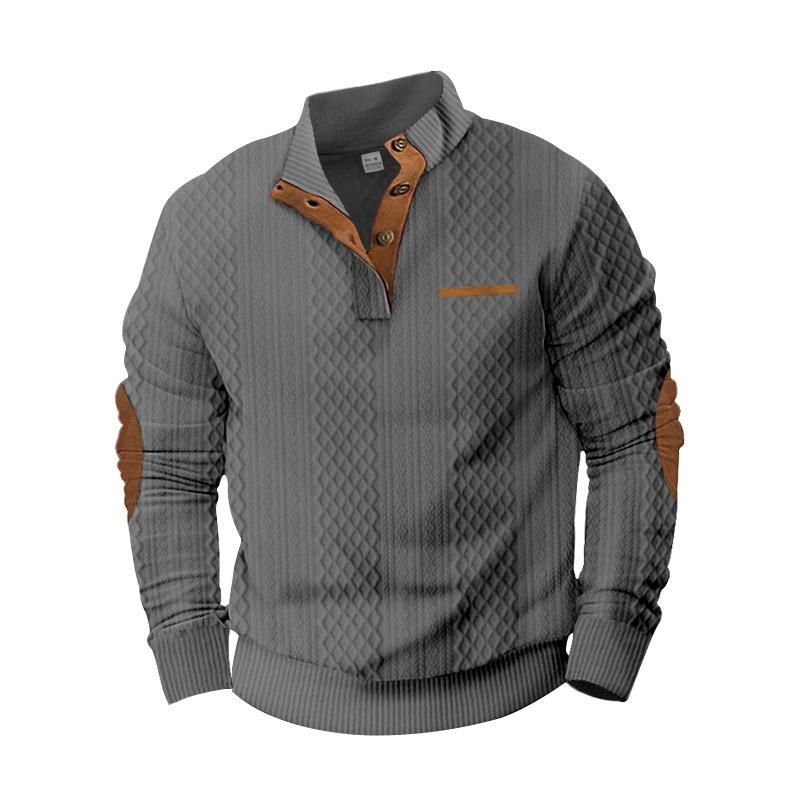 Men's Outdoor Jacquard Casual Stand Collar Long Sleeve Sweatshirt 50047325X