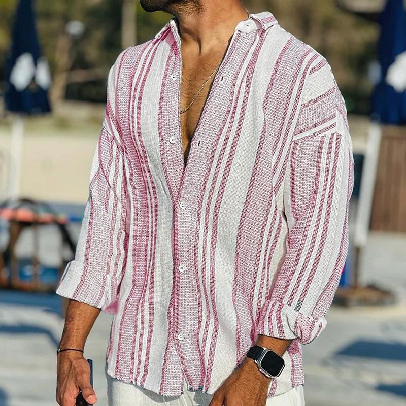 Men's Loose Striped Lapel Long Sleeve Shirt 24624728TO