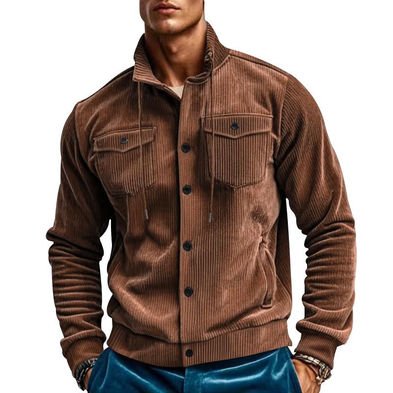 Veste cargo multi-poches vintage en velours côtelé de couleur unie pour homme 22086351Y