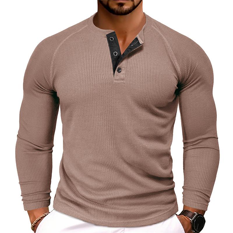 Men's Casual Round Neck Waffle Long Sleeve T-Shirt 43399933Y