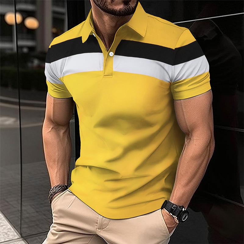 Men's Casual Striped Color Block Lapel Polo Shirt 74106536TO