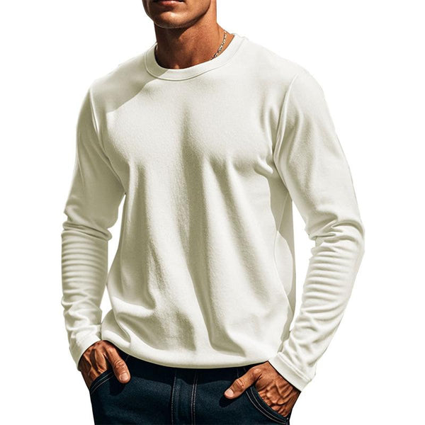 Men's Casual Solid Color Plush Warm Round Neck Long Sleeve T-shirt 53755672Y