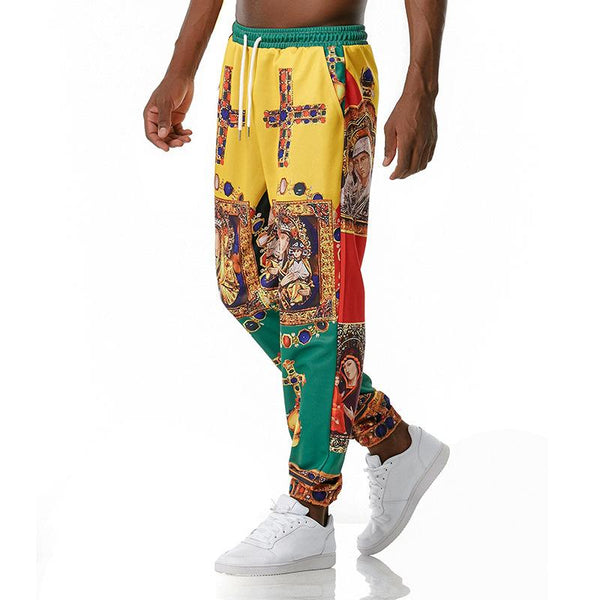 Men's Retro Palace Style Printed Casual Drawstring Trousers 26395496TO