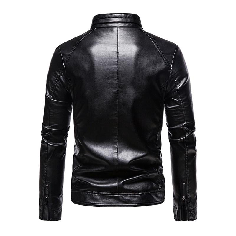 Men's Vintage Stand Collar Casual Motorcycle Leather Jacket 75420273X