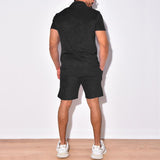 Men's Solid Lapel Short Sleeve Polo Shirt And Shorts Set 28691834Z