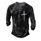 Men's Cross Print Loose Long Sleeve T-Shirt 06626241U