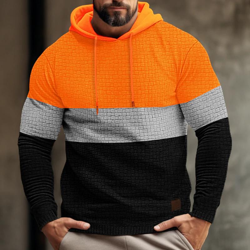 Men's Color Block Waffle Long Sleeve Hooded Sweatshirt 74062022Y