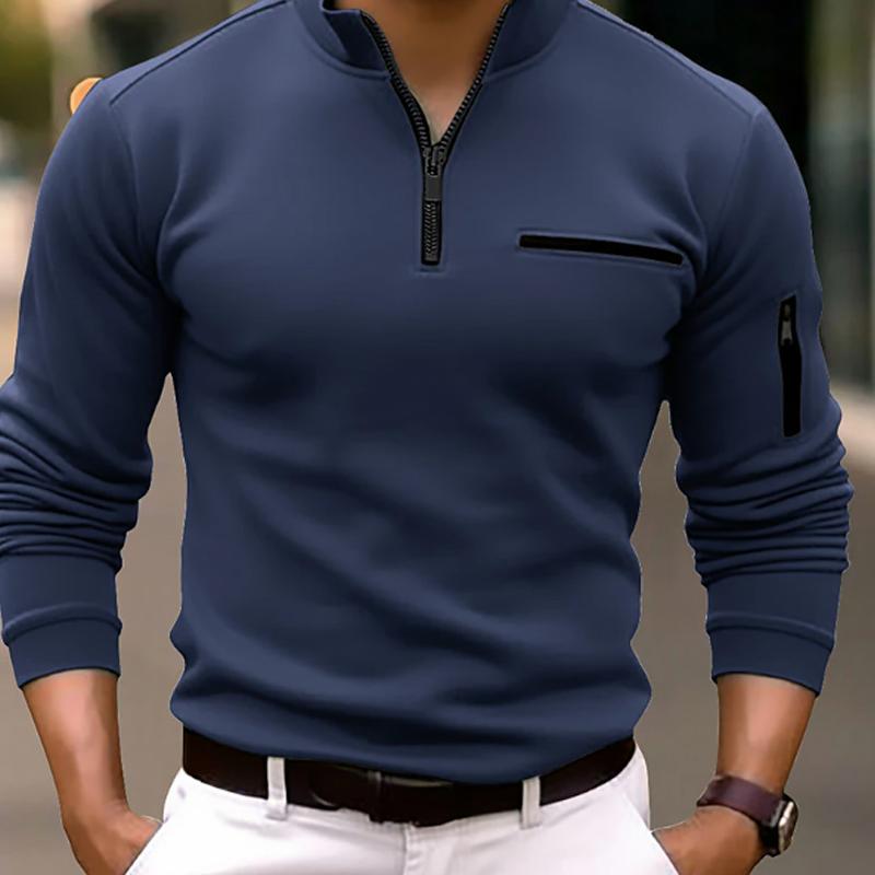 Men'S Casual Solid Color Zipper Polo Shirt 71126757Y