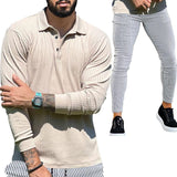Men's Casual Solid Color Long Sleeve Polo Shirt Stripe Pants Set 73645896Y