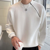 Men's Casual Solid Color Zippered Round Neck Loose Pullover Sweater 53088662M