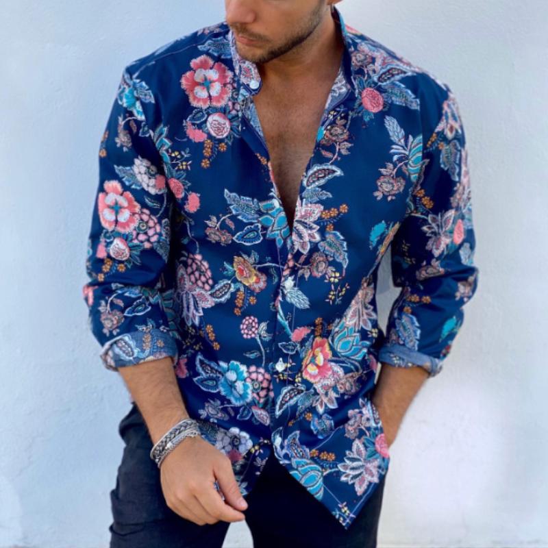 Men's Retro Beach Floral Long Sleeve Shirt 38552212TO