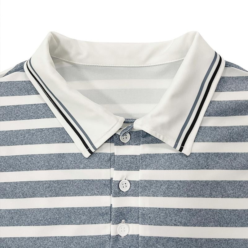 Men's Striped Print Button Lapel Short Sleeve Polo Shirt 38831101Y