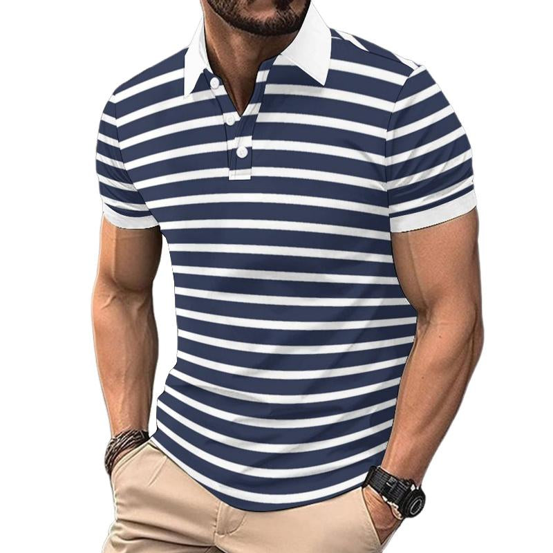 Men's Casual Contrast Striped Lapel Slim Fit Short Sleeve Polo Shirt 59800768M