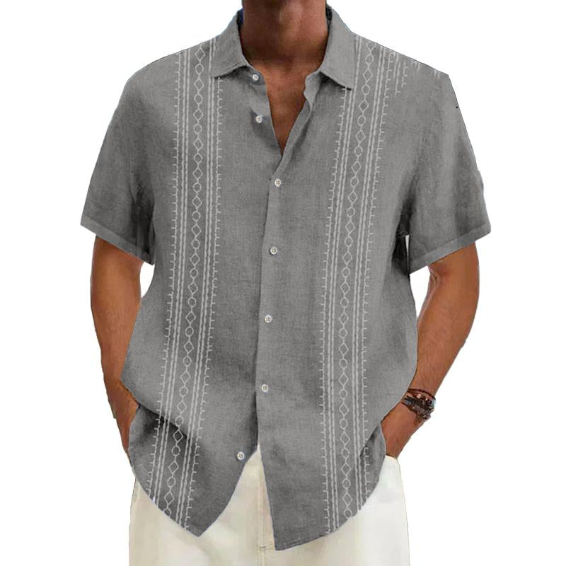 Men's Printed Lapel Short Sleeve Shirt 15023417X