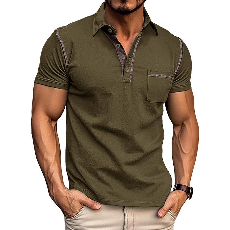 Men's Colorblock Lapel Short Sleeve Polo Shirt 34086982Z