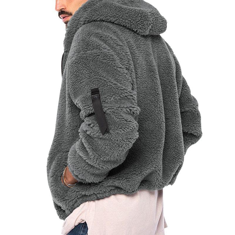 Men's Casual Fleece Warm Hooded Solid Color Long Sleeve Jacket 31885749M