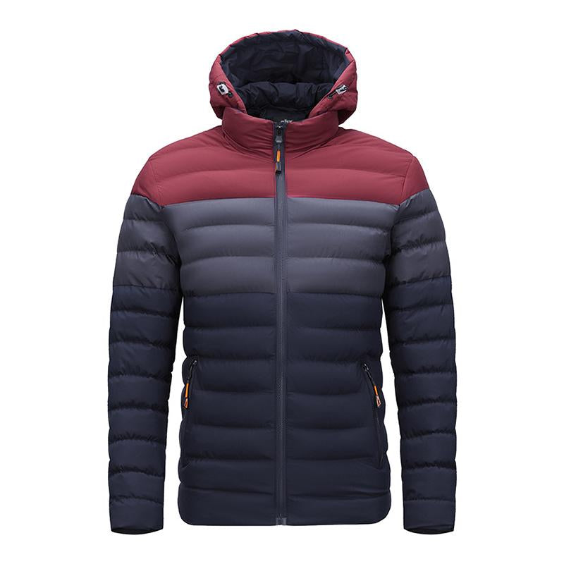 Men's Casual Contrast Color Patchwork Hooded Warm Zipper Padded Jacket 23417716M