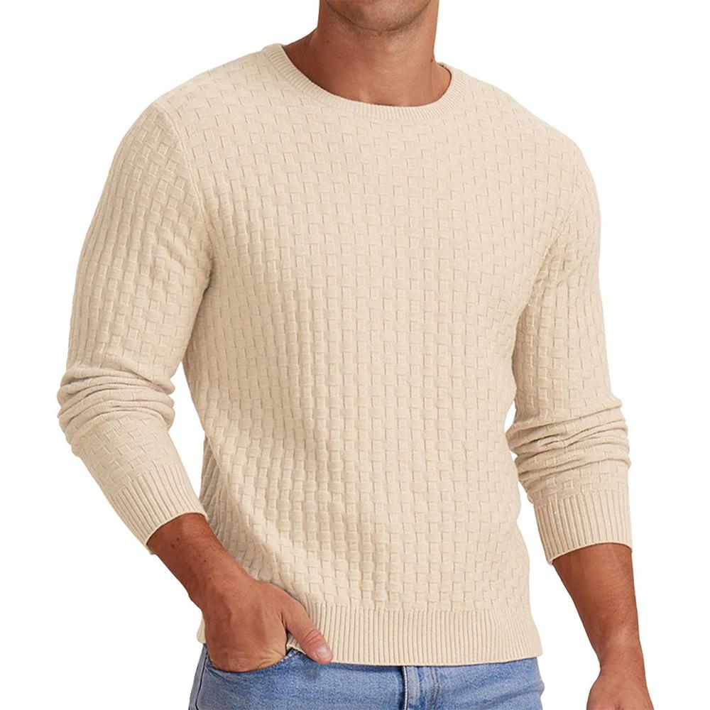 Men's Waffle Solid Color Crew Neck Pullover Knit Sweater 18707329X