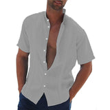 Men's Casual Solid Color Stand Collar Short Sleeve Shirt 48579705Y