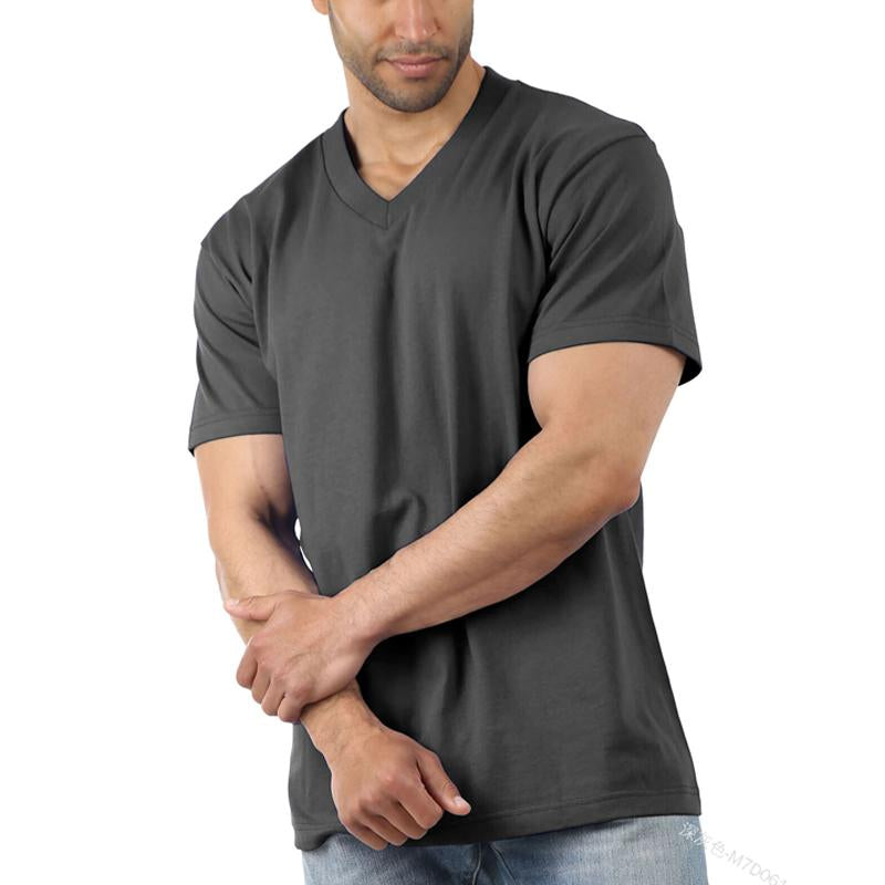Men's Casual V-Neck Solid Color Short Sleeved T-Shirt 14052052Y