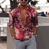 Men's Trendy Leopard Print Lapel Long Sleeve Loose Shirt 09951882X