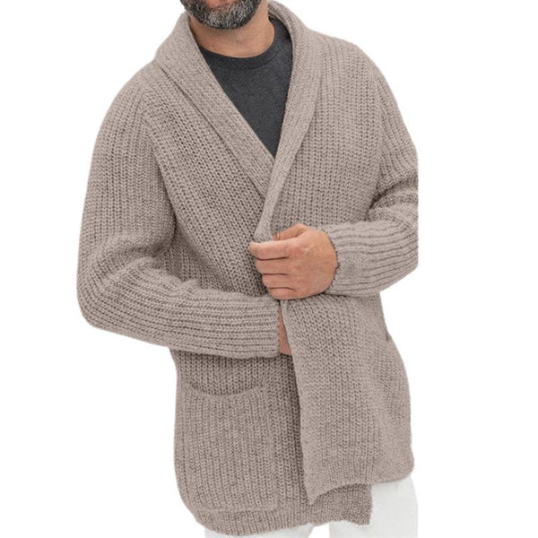 Men's Casual Solid Color Loose Pocket Long Sleeve Knit Cardigan 90985824M