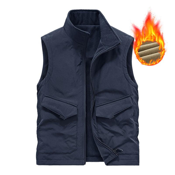 Men's Casual Solid Color Stand Collar Reversible Vfleece Warm Zipper Vest 64661748M