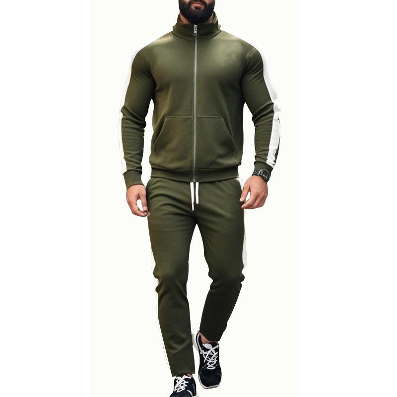 Men's Colorblock Stand Collar Long Sleeve Zipper Jacket Trousers Sports Casual Set 55954986Z