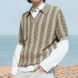 Men's Knitted Striped Lapel Short Sleeve Polo Shirt 91847306Z