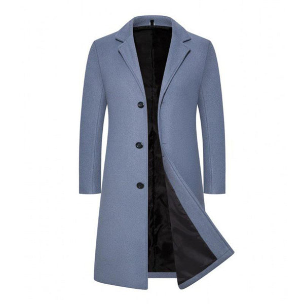 Men's Casual Solid Color Thick Lapel Single Breasted Knee Length Coat 32661517M